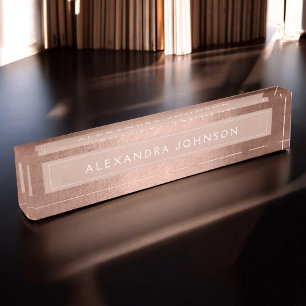 Rose Gold Foil Blush Pink Foil Modern Desk Name Plate