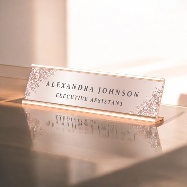 Rose Gold Foil | Blush Pink Foil Modern Desk Name Plate (Creator Uploaded)