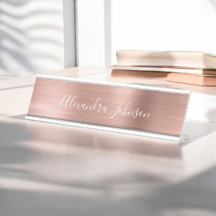 Rose Gold Foil Blush Pink Foil Modern Desk Name Plate