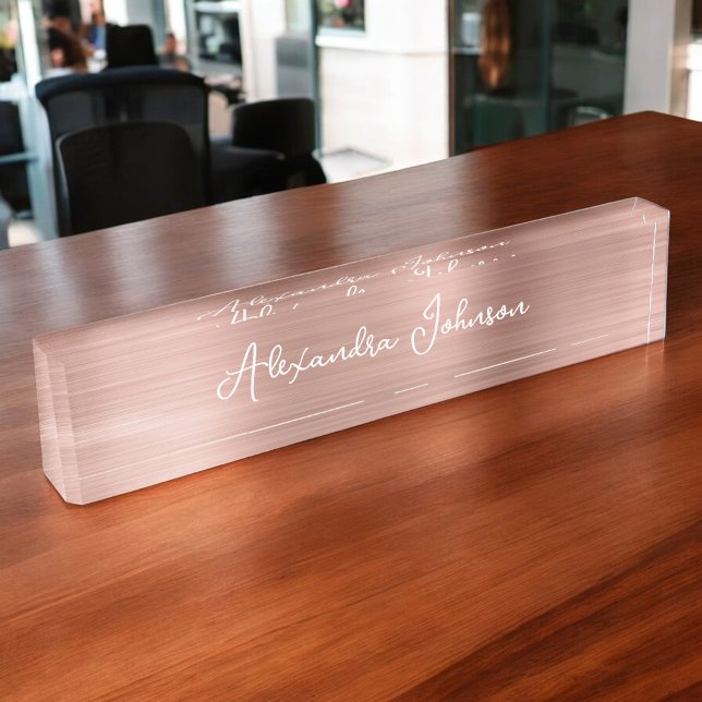 Rose Gold Foil | Blush Pink Foil Modern Desk Name Plate (Creator Uploaded)