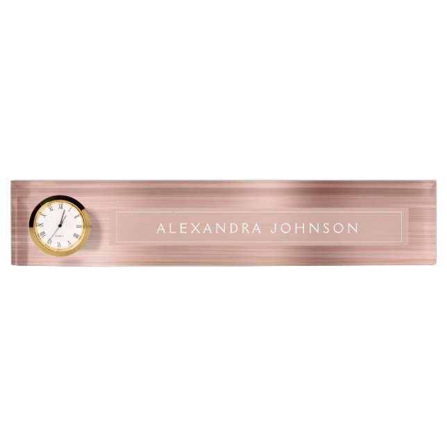 Rose Gold Foil | Blush Pink Foil Modern Desk Name Plate (Front)