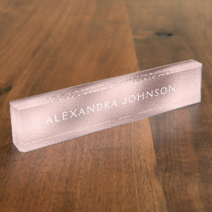 Rose Gold Foil Blush Pink Foil Modern Desk Name Plate