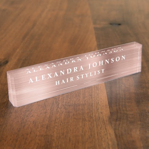 Rose Gold Foil  Blush Pink Foil Modern Desk Name Plate