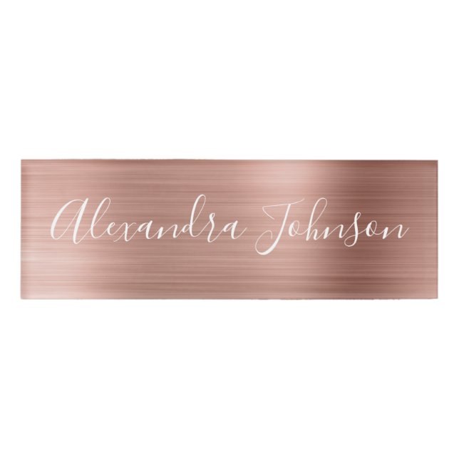 Rose Gold Foil | Blush Pink Foil Modern Name Tag (Front)