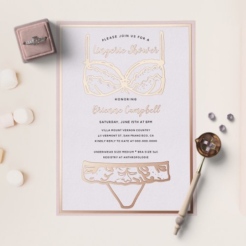 Rose Gold Foil  Blush Pink Lingerie Bridal Shower Foil Invitation