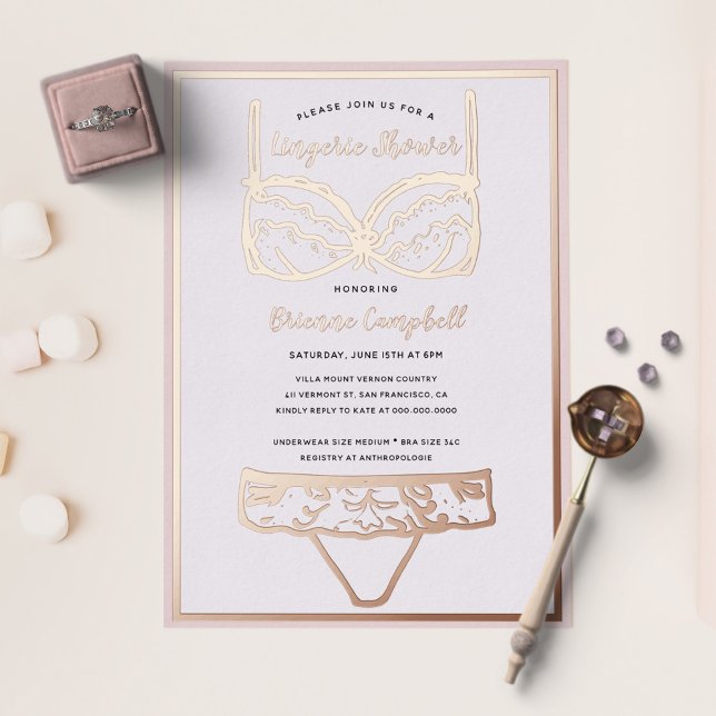 Rose Gold Foil & Blush Pink Lingerie Bridal Shower Foil Invitation (Creator Uploaded)