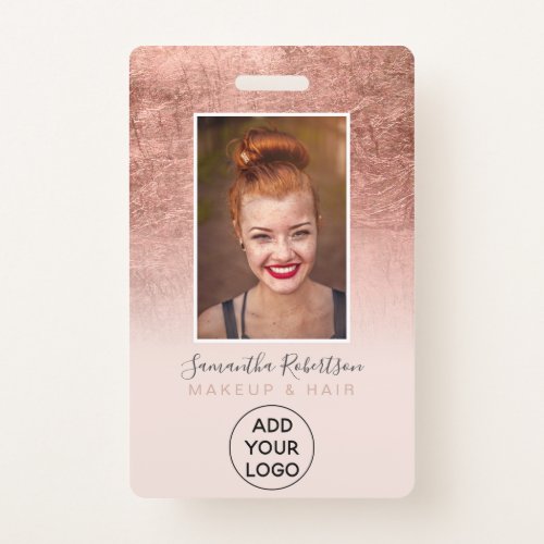 Rose gold foil blush pink logo employee photo pass badge