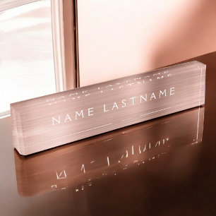 Rose Gold Foil Blush Pink Metallic Professional Desk Name Plate