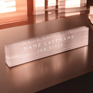 Rose Gold Foil Blush Pink Professional Modern Desk Name Plate