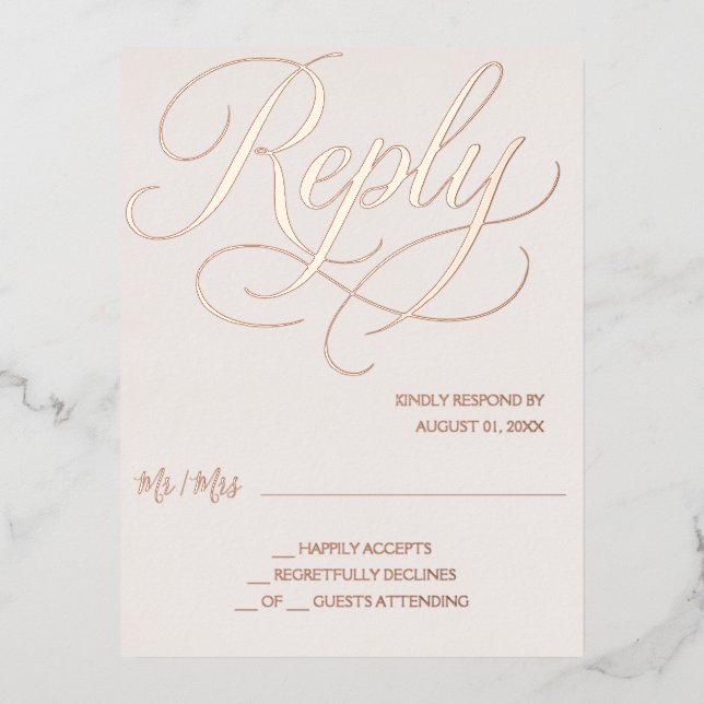 Rose Gold Foil Blush RSVP Card (Front)