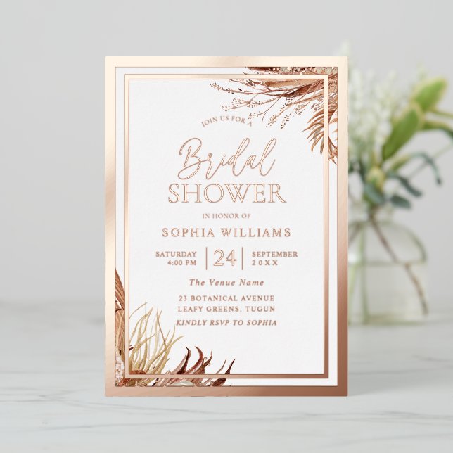 Rose Gold Foil Bohemian Boho Bridal Shower  Invitation (Standing Front)