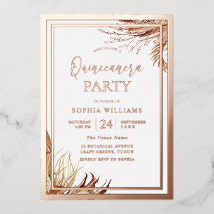 Rose Gold Foil Bohemian Boho Quinceanera Party Invitation