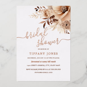 ROSE GOLD FOIL Boho Beige Floral Bridal Shower   Invitation