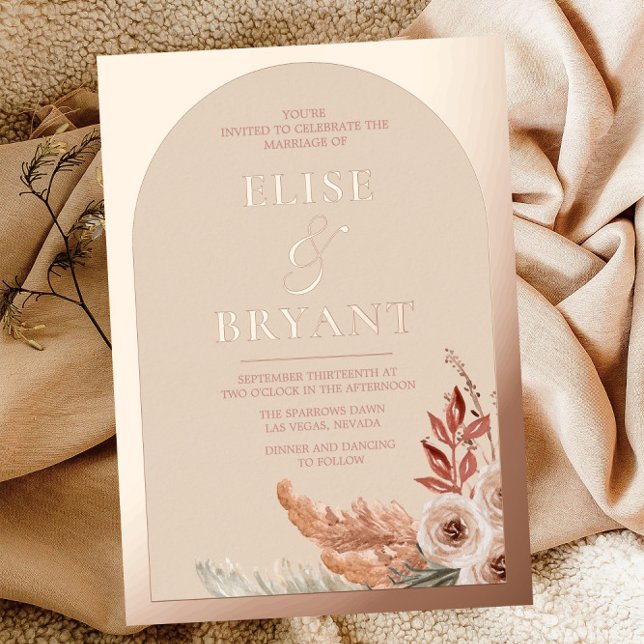 Rose Gold Foil Boho Floral Blush Wedding Invitation (Creator Uploaded)
