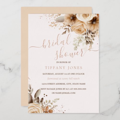 ROSE GOLD FOIL Boho Floral Bridal Shower   Foil Invitation