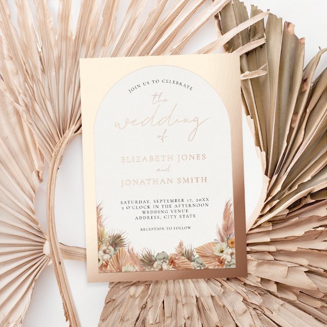 Rose Gold Foil Boho Floral Modern Wedding Invitation (Creator Uploaded)