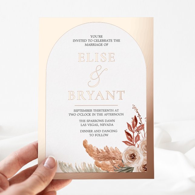 Rose Gold Foil Boho Floral Modern White Wedding Invitation (Creator Uploaded)