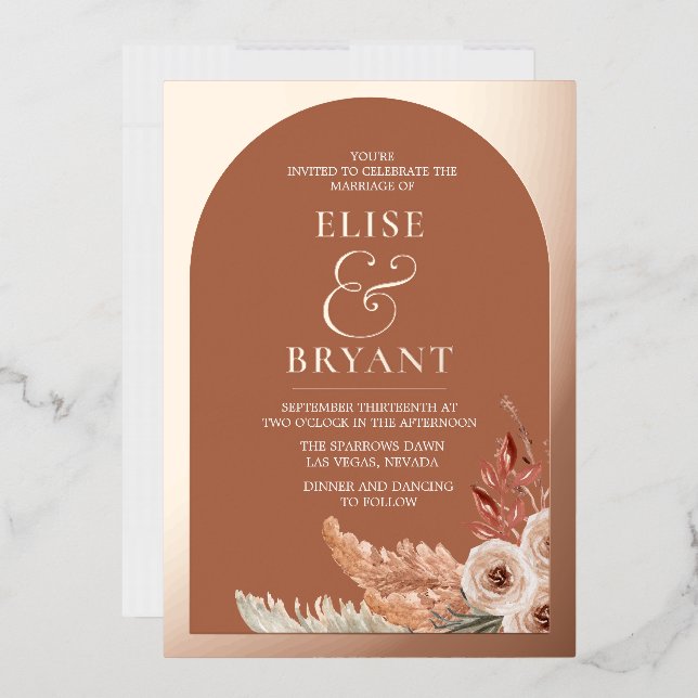 Rose Gold Foil Boho Floral Summer Wedding  Foil Invitation (Envelope)