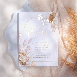 Rose Gold Foil   Boho Pampas Arch Baby Shower Invitation