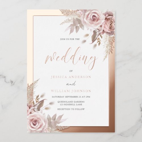 Rose Gold Foil Border Blush Dusty Rose Wedding Foil Invitation