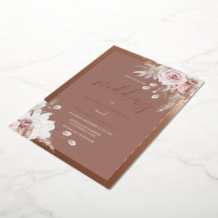 Rose Gold Foil Border Blush Floral Clay Wedding Invitation