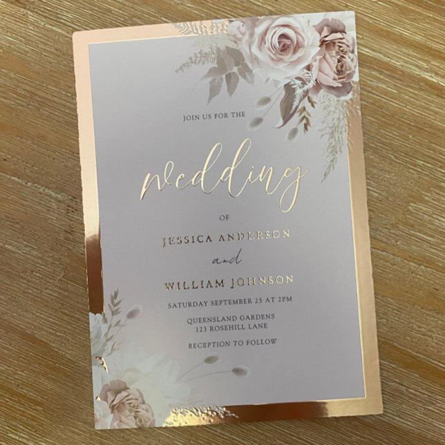 Rose Gold Foil Border Blush Floral Wedding Foil Invitation (Creator Uploaded)