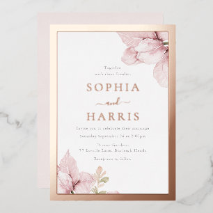 Rose Gold Foil Border Blush Floral Wedding Invitation