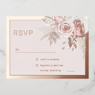 Rose Gold Foil Border Blush Floral Wedding RSVP Foil Invitation Postcard