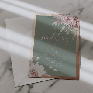 Rose Gold Foil Border Blush & Sage Floral Wedding  Invitation