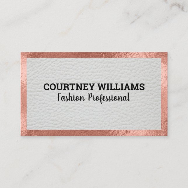 Rose Gold Foil Border | Leather Business Card (Front)