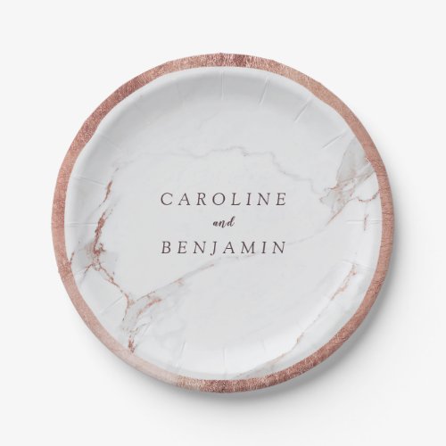 Rose gold foil border marble luxury modern wedding paper plates