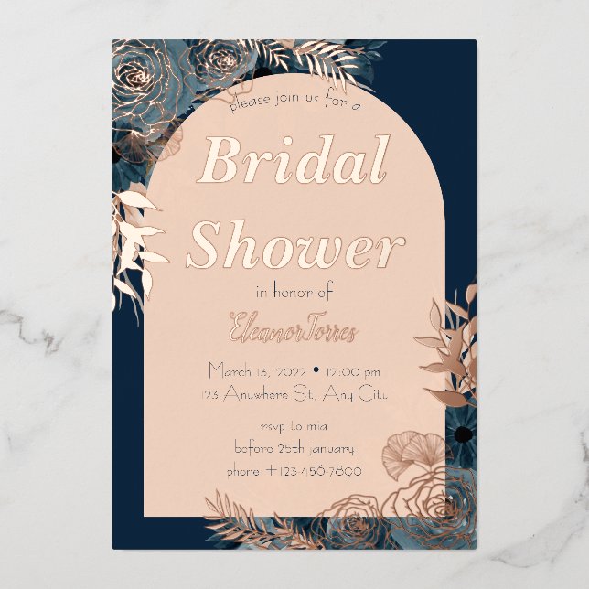 Rose gold foil bridal shower floral Invitation Foil Invitation (Front)