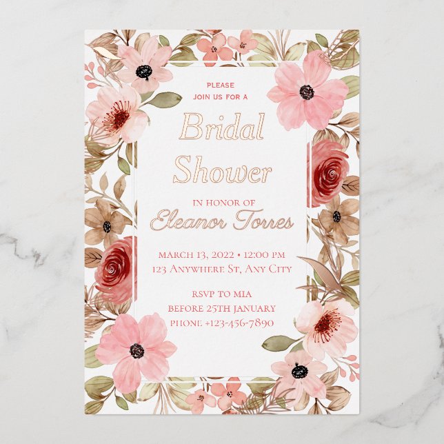 Rose gold foil bridal shower invitation foil invitation (Front)