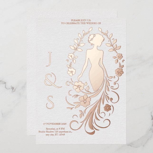 Rose Gold Foil Bride Wedding  Foil Invitation (Front/Back)