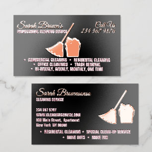 Rose Gold Foil Broom Black Elegant House Cleaning Spot Gloss Business Cards