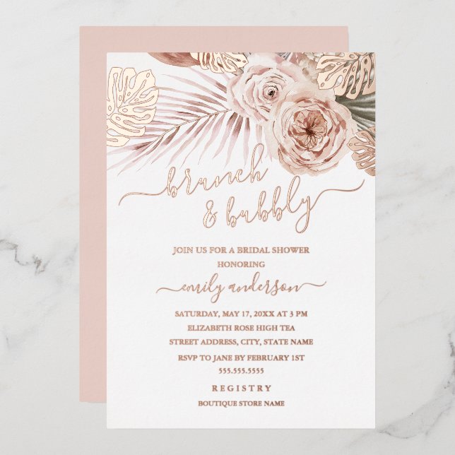 ROSE GOLD FOIL Brunch And Bubbly Bridal Shower Invitation (Front/Back)