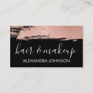 Rose Gold Foil Brush Stroke Hair and Makeup Business Card