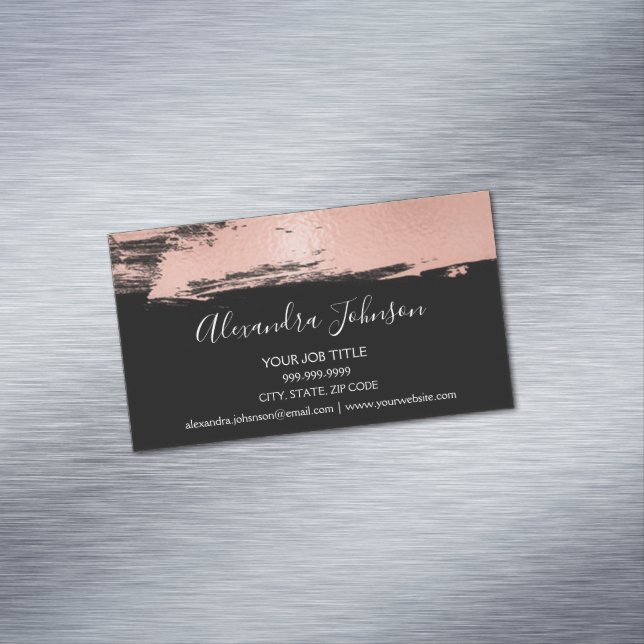 Rose Gold Foil Brush Stroke Modern and Elegant Business Card Magnet (In Situ)