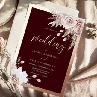 Rose Gold Foil Burgundy Blush Floral Wedding Invitation