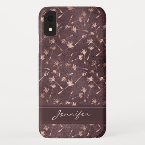 Rose Gold Foil _ Burgundy Pattern _ Add Your Name iPhone XR Case