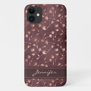 Rose Gold Foil - Burgundy Pattern - Add Your Name iPhone 11 Case