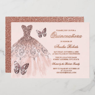 ROSE GOLD FOIL Butterfly Dress Quinceanera Invitation