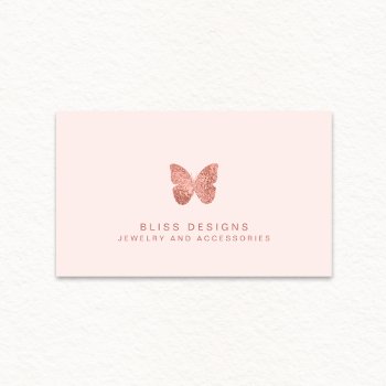 Rose Gold Foil Butterfly Elegant Blush Pink Business Card by whimsydesigns at Zazzle