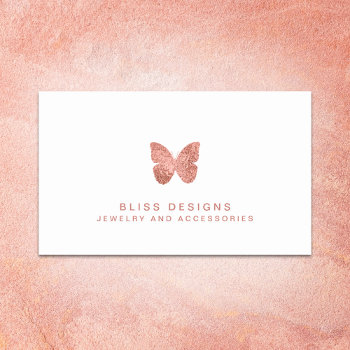 Rose Gold Foil Butterfly Logo Minimalist Elegant Business Card by whimsydesigns at Zazzle