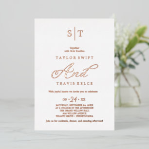 Rose Gold Foil   Calligraphy Monogram Wedding Invitation