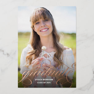 Rose Gold Foil Calligraphy Photo Graduation Party Invitation