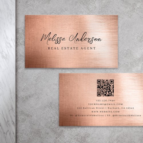 Rose Gold Foil Calligraphy QR Code Business Card