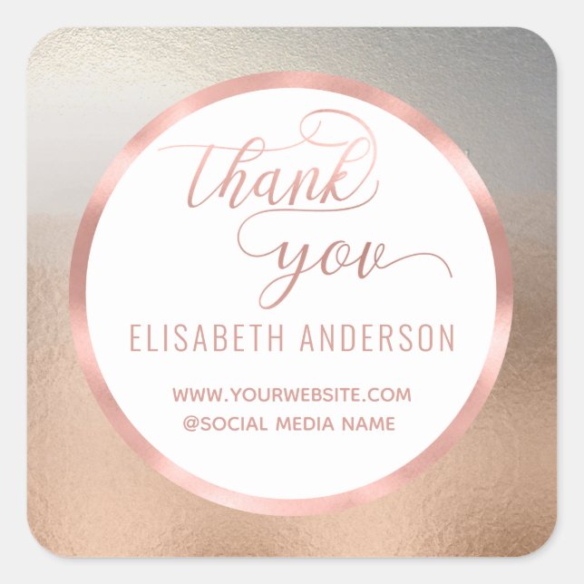Rose gold foil calligraphy thank you square sticker (Front)