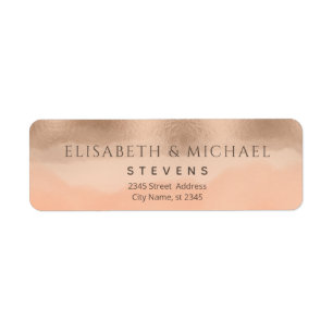 Rose gold foil champagne cantaloupe watercolor label