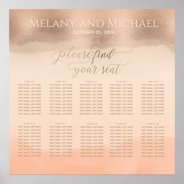 Rose gold foil champagne cantaloupe watercolor poster (Front)